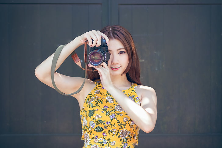 Asian, women, brunette, camera, one person, front view, portrait