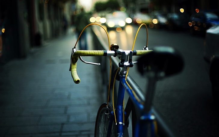 selective focus photography of blue and gray road bike, car, machine, HD wallpaper