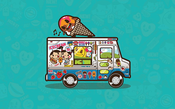 multicolored ice cream truck illustration, trucks, artwork, Jared Nickerson, HD wallpaper