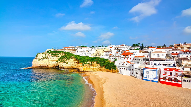 summer, holiday, travel, town, carvoeiro, europe, portugal, HD wallpaper