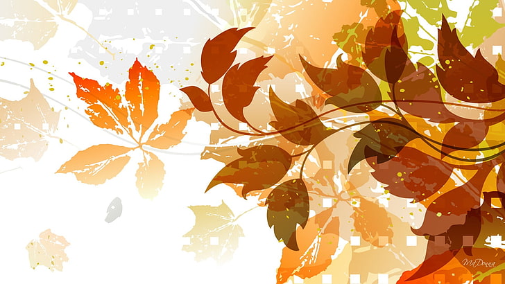 brown leaves illustration, fall, artwork, plants, leaf, autumn