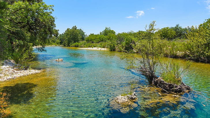 River And Texas Usa Frio River Green River With Clear Water Rocks Gravel Green Nature Trees Landscape Wallpaper Hd 2560×1440