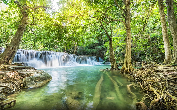 GreenTropical Waterfall River Huai Mae Kamin Cascade Waterfall in Kanchanaburi Thailand Desktop backgrounds free download for windows 1920×1200