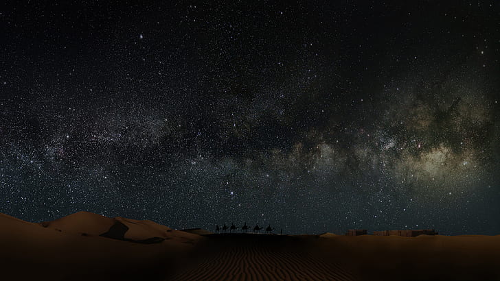 Sahara, sand, nature, sand dunes, black, sky, landscape, desert