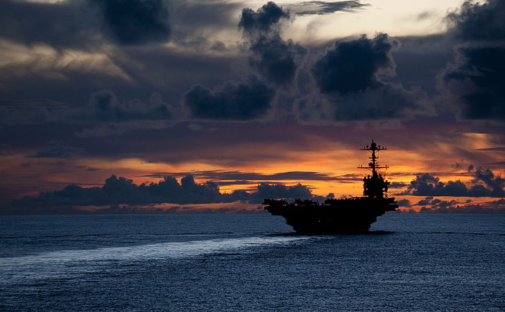 Aircraft Carrier At Sunset HD Wallpaper, gray ship, Army, pacificocean