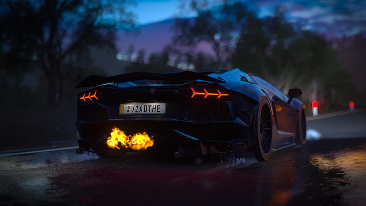 black luxury car, Forza Games, forza horizon 3, Lamborghini Aventador