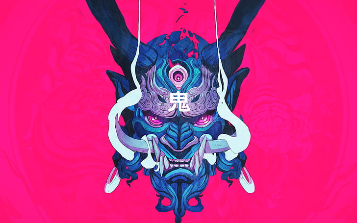 oni mask, illustration, Japan, Chun Lo, demon, samurai, ChunLo