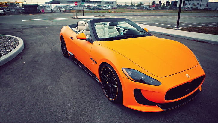 orange convertible coupe, car, Maserati, orange cars, Maserati Gran Cabrio, HD wallpaper