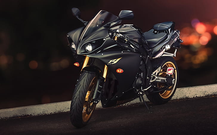 Black Yamaha YZF-R1, bike, motorbike, HD wallpaper