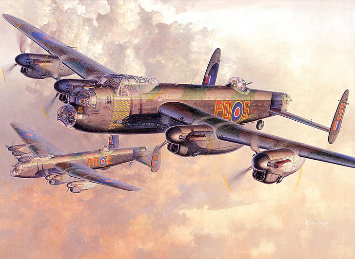 the sky, the sun, clouds, figure, art, bombers, aircraft, WW2