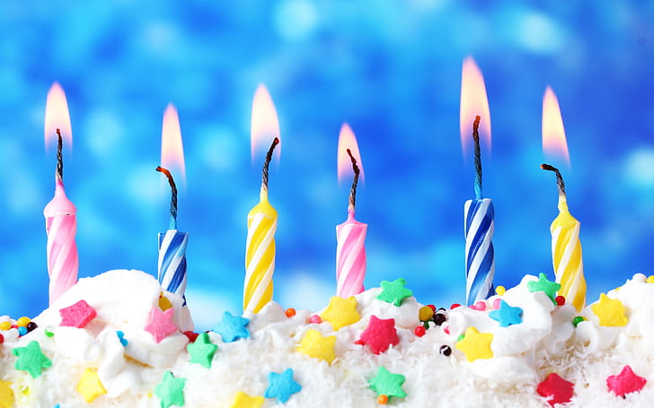 Happy birthday, candles, cake, HD wallpaper