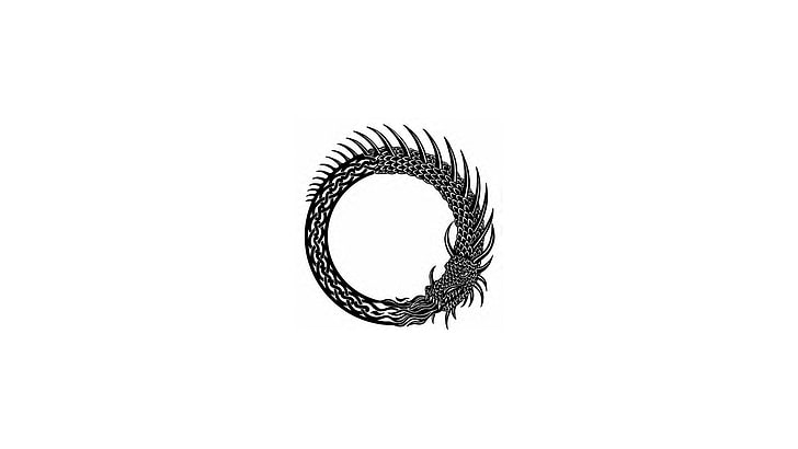 black wyrm logo, minimalism, ouroboros, simple background, dragon