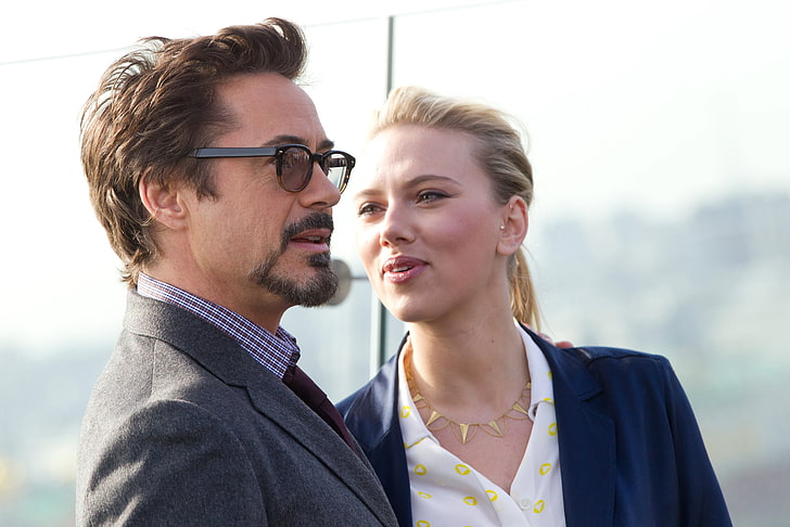 Robert Downey, Jr. and Scarlett Johansson, celebrity, glasses