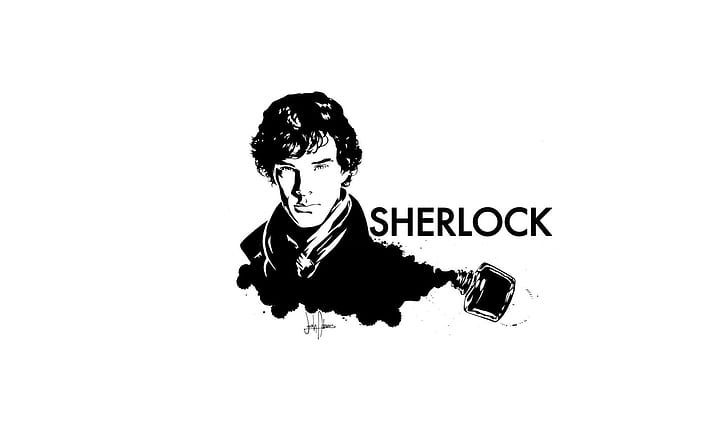 HD wallpaper: white background, Sherlock Holmes, ink | Wallpaper Flare