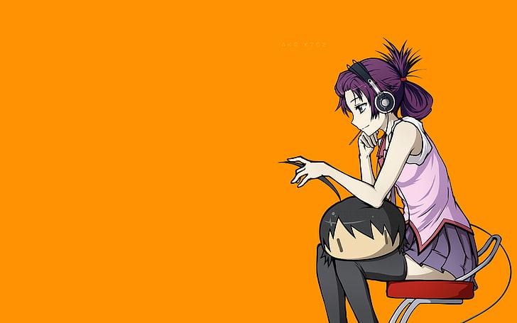 purple-haired female anime character, Monogatari Series, Senjougahara Hitagi, HD wallpaper