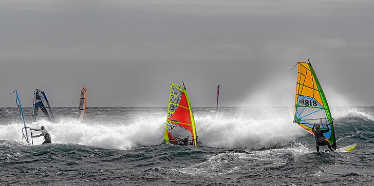sport, sea, sky, water, sports, windsurfing, motion, nature, HD wallpaper