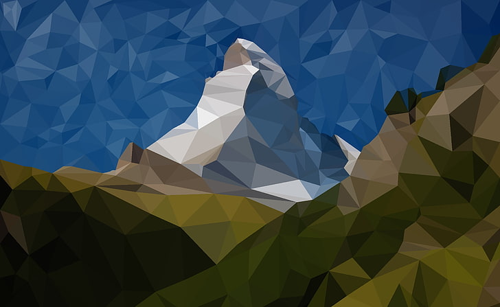 Low Poly Matterhorn, brown and gray mountain wallpaper, Aero