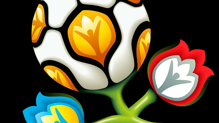 UEFA Euro 2012, white, yellow, red and blue flower ornament, sports, HD wallpaper