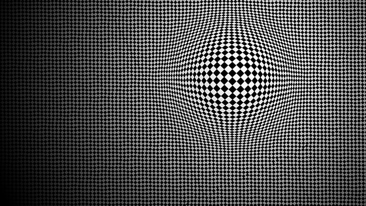 white and black checkered digital wallpaper, abstract, optical illusion, HD wallpaper