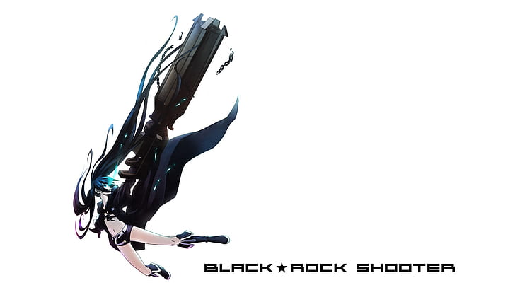Black Rock Shooter (series), simple background, weapon, long hair, HD wallpaper