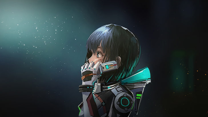 anime girl, astronaut, technology, one person, wireless technology
