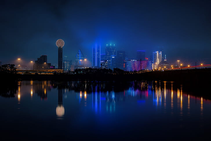 Cities, Dallas, Building, City, Night, Reflection, Texas, USA
