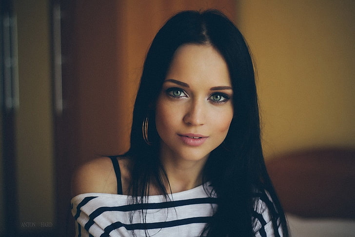 Angelina Petrova, women, model, face, portrait, green eyes, HD wallpaper