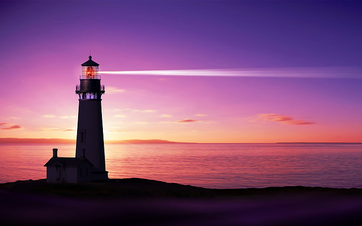 Sea Coast And Lighthouse Sky, black lighthouse, Nature, Beach