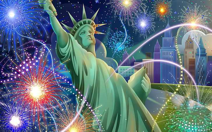 Statue of Liberty illustration, independence day, california, HD wallpaper