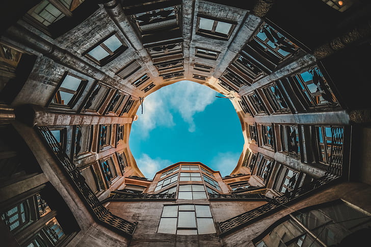 building, bottom view, architecture, sky