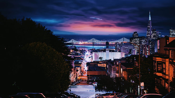 city by night wallpaper, cityscape, building, San Francisco, USA