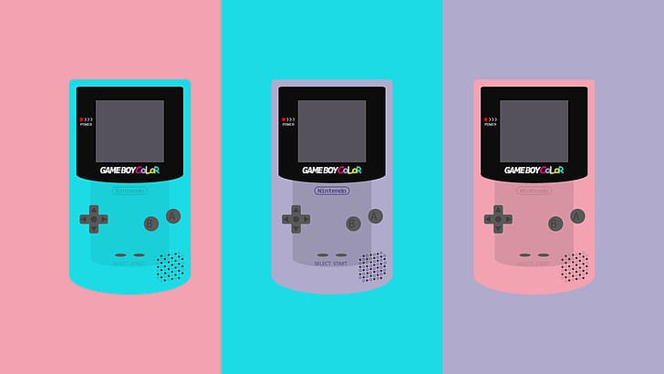 GameBoy, GameBoy Color, pastel, Handheld console, teal, purple