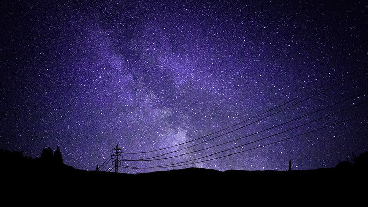 electric post, galaxy, sky, night, stars, star - space, astronomy, HD wallpaper