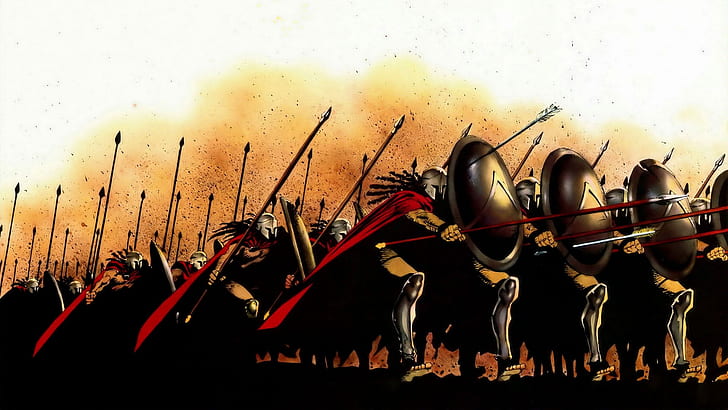 figure, war, battle, 300 Spartans, shields, spears, the Spartans, HD wallpaper
