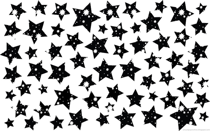 black and white star print decor, stars, monochrome, artwork, HD wallpaper