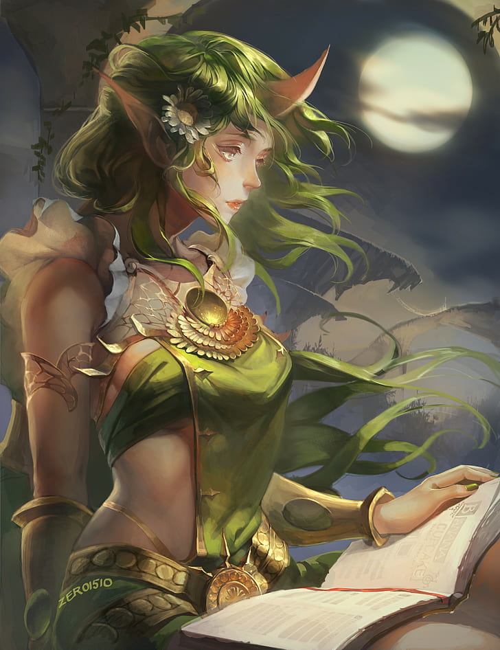 League Of Legends, Soraka, Green Hair, Moon, green haired woman illustration, HD wallpaper