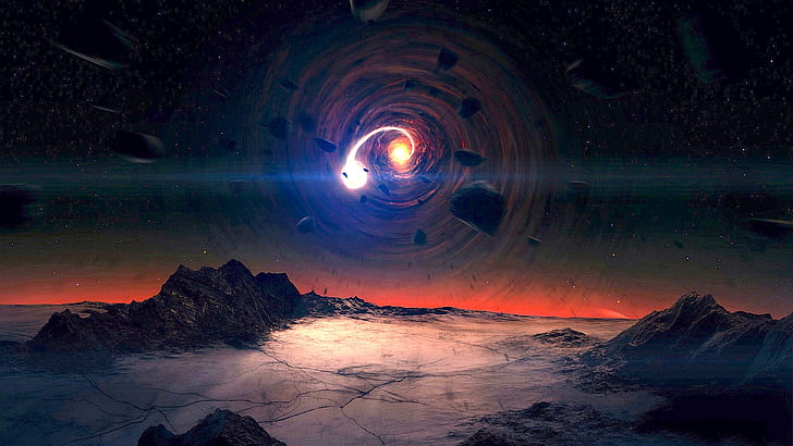 Black Hole Debris Alien Landscape Stars HD, space
