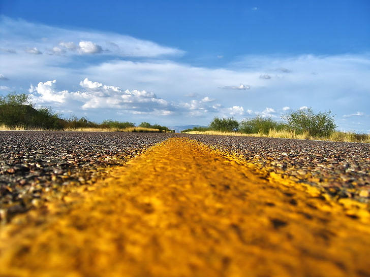 road, gravel, sky, yellow, cloud - sky, nature, plant, field, HD wallpaper