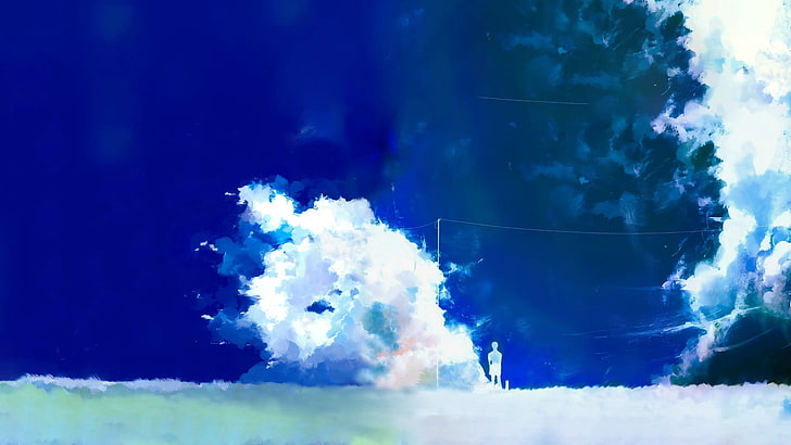 Nét trừu tượng của bức tranh trắng và xanh lá cây cùng với đám mây sẽ đưa bạn vào một cuộc phiêu lưu thú vị với bộ anime \