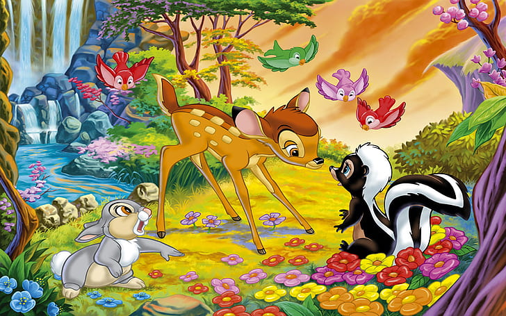 Cartoon Walt Disney Bambi Thumper And Flower Disney Hd Wallpaper High Resolution 2560×1600, HD wallpaper
