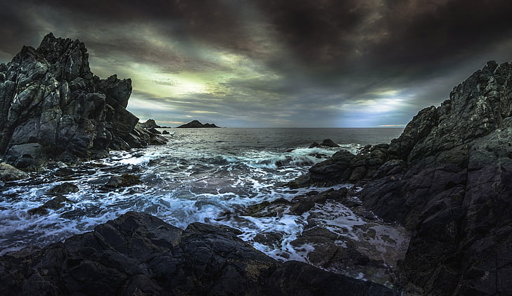 body of water between rocks, landscape, coast, sea, rock - object
