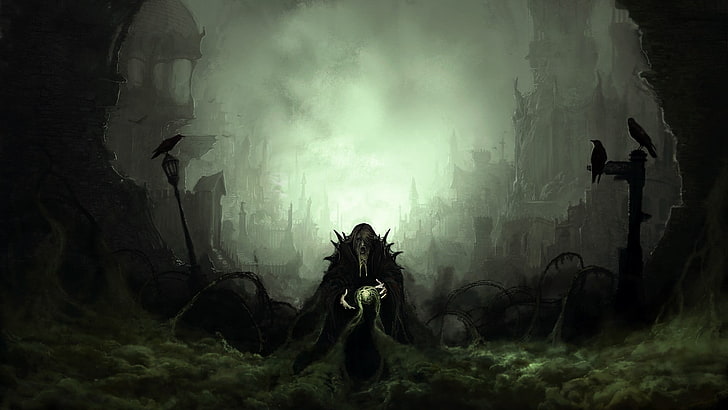 grim reaper on field painting, fantasy art, dark, digital art