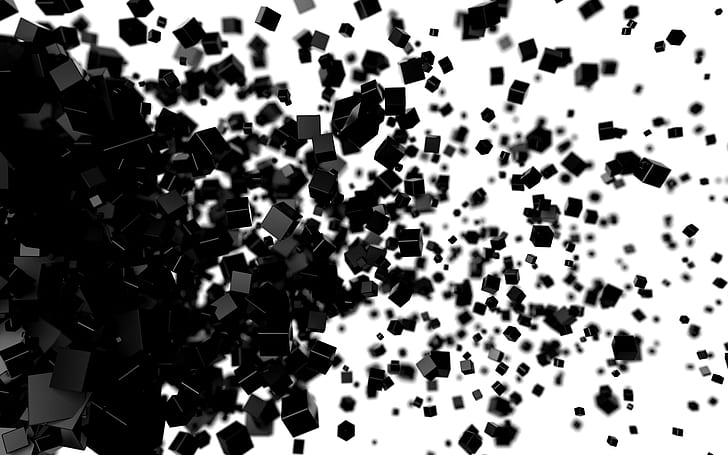abstract, 3D Blocks, cube, black, white