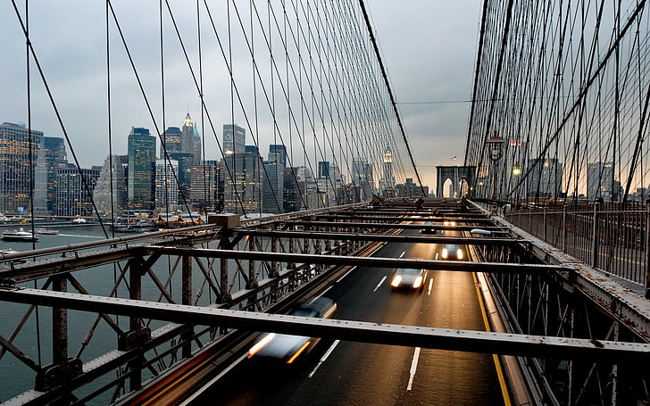 city, urban, bridge, New York City, motion blur, cityscape