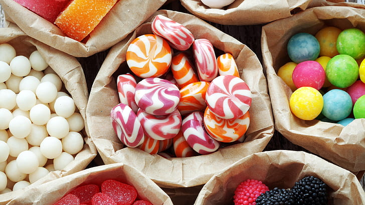 Colorful assorted candy, fruit candy, sweet food, HD wallpaper