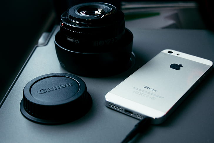 iPhone 5S, Canon, lens, HD wallpaper