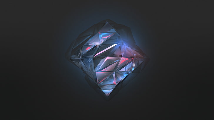 blue and red crystal-shaped logo, abstract, digital art, Facets, HD wallpaper