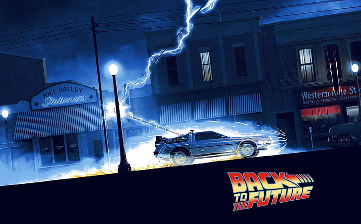 Back to the Future, 1985 (Year), movies, Time Machine, artwork, HD wallpaper