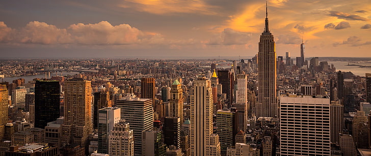 New York City, Manhattan, morning, Empire State Building, clouds, HD wallpaper