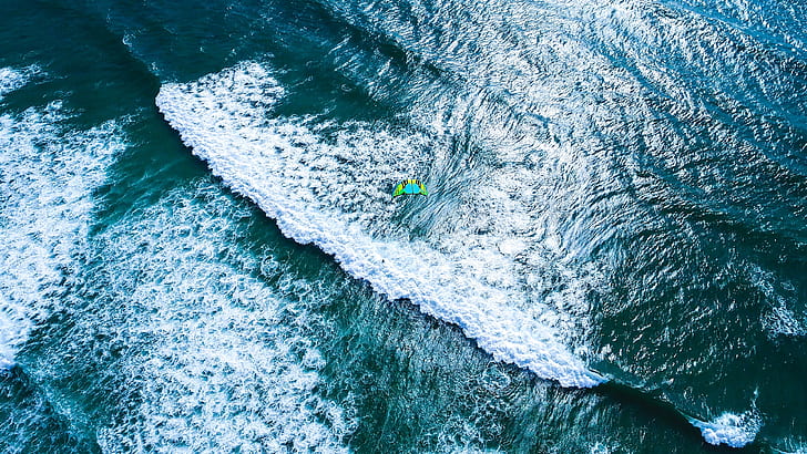 surfer, above, ocean, photography, drone, guernsey, vazon, blue, HD wallpaper